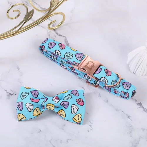 Miniatura 2 de MR. CHUBBYFACE - Collar de perro de San Valentín con corbatín, lindo collar de perro con corazón azul con hebilla de metal, collar de algodón