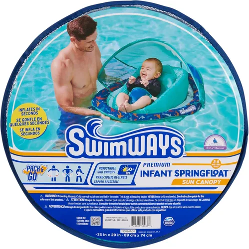 Miniatura 7 de SwimWays Infant Spring Float, Baby Pool Float with Canopy & UPF Protection, Swim Training PFD, Swimming Pool Accessories for Babies 3-9 Months