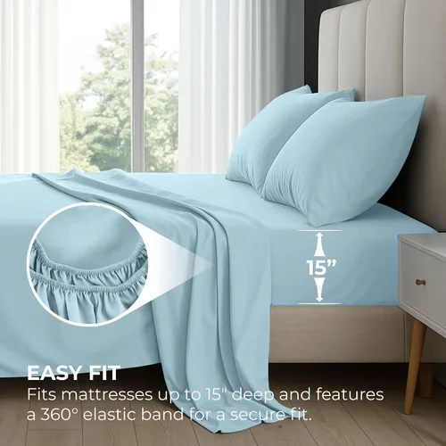 Miniatura 5 de Pure Bedding Sábanas – Juego de sábanas individuales [3 piezas, azul cielo] – Hotel Luxury 1800 microfibra cepillada – Suave y transpirable – Sábana