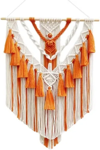 Colgante de Pared de Macramé Bohemio y Decoración de Pared, Tapiz de Algodón Hecho a Mano con Borla, Arte de Pared Tejido de Macramé para Decorar