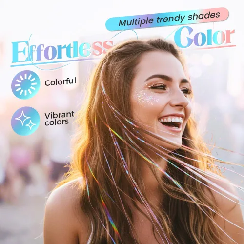 Miniatura 2 de 12 extensiones de cabello de oropel con clip, color champán, extensiones de cabello de oropel con clip, extensiones de cabello con purpurina