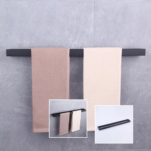 Miniatura 7 de GERZWY Toallero de baño de 24 pulgadas, de acero inoxidable, estilo contemporáneo, montaje en pared, negro mate, HG1701 (60)-BK