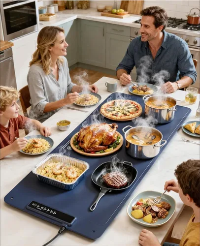 Miniatura 6 de Tapete de calentamiento de alimentos de 36 x 16 pulgadas, bandeja de calentamiento eléctrico de calentamiento rápido, 4 ajustes de temperatura, 3