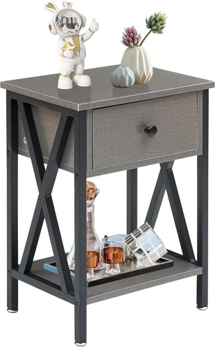 Miniatura 14 de VECELO - Mesita de noche moderna, mesa auxiliar de cabecera con cajón y estante de almacenamiento para sala de estar y dormitorio, marco de metal