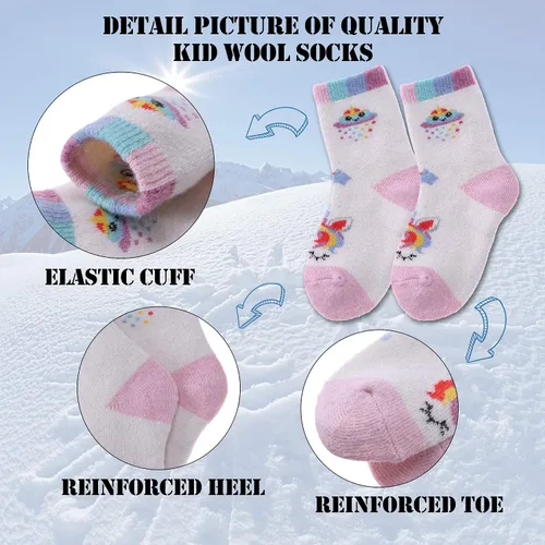 Miniatura 5 de MQELONG Calcetines de lana para niños y niñas, de invierno, de lana cálida, para senderismo, botas gruesas, calcetines acogedores, 6 pares