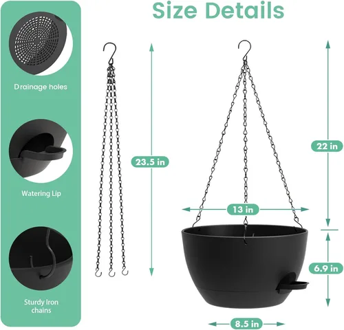 Miniatura 5 de UOUZ Paquete de 2 macetas colgantes grandes de 13 pulgadas con riego automático para plantas de interior y exterior, macetas colgantes con depósito
