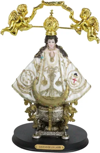 Ebros Gift Nuestra Señora de San Juan de los Lagos con corona de oro y ángeles figurita católica cristiana bendita Virgen María para el hogar,