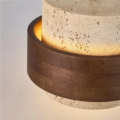 Miniatura 6 de Retro Solid Wood Hanging Lamp Nordic Cylinder Yellow Travertine Chandeliers Modern Small Bedroom Bedside Pendant Lights for Living Room Study