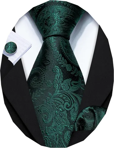 Miniatura 24 de Barry.Wang - Juego de corbata de seda para hombre, diseño de cachemira, pañuelo y gemelos de bolsillo