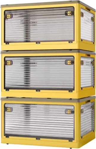 Miniatura 7 de Paquete de 3 contenedores de almacenamiento apilables, organizadores de clóset de 50 litros con 3 tapas, ruedas, cajones, caja plegable y colapsable