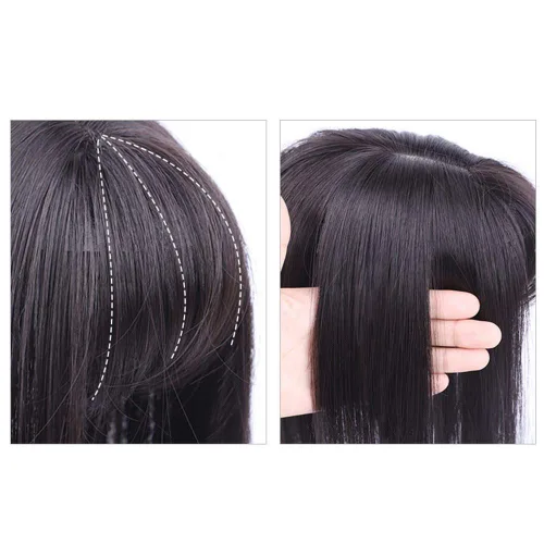 Miniatura 5 de RemeeHi - Peluca sintética de aspecto natural para cabello fino, con clip y flecos 3D, 14 pulgadas, color negro y marrón Negro Marrón