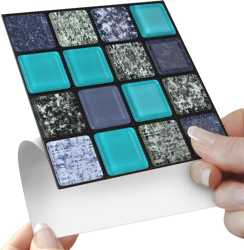 Miniatura 13 de Alwayspon 25 unidades de transferencias de azulejos de mosaico de despegar y pegar para pared para decoración del hogar, 4 x 4 pulgadas, calcomanías