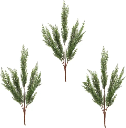 3 ramas de ciprés artificiales, 20.5 pulgadas, púas de pino de imitación de tallo largo, ramas de cedro, guirnalda de ramas de hoja perenne para