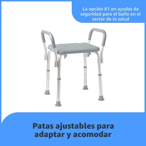 Miniatura 4 de Medline Silla de ducha sin respaldo con brazos, capacidad de 350 libras, banco, taburete, asiento para ancianos, adultos mayores independientes