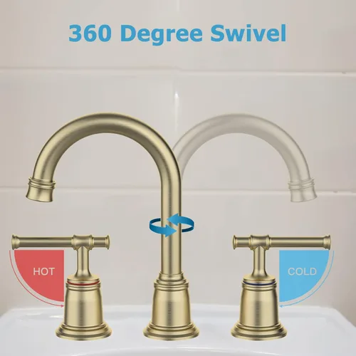 Miniatura 5 de Grifos clásicos de baño para fregadero de 3 agujeros, grifo de baño de 8 pulgadas, grifo de baño de oro cepillado generalizado con drenaje
