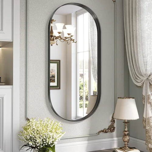 Miniatura 28 de Brightify - Espejo ovalado dorado para tocador de baño de 20x30 pulgadas, espejos de marco de metal dorado para pared, espejo moderno