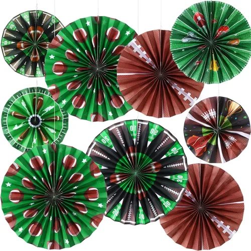 Outus 9 piezas de decoración de fiesta de fútbol para colgar abanicos de papel de fútbol, béisbol, aula, decoración de pared de techo para deportes,