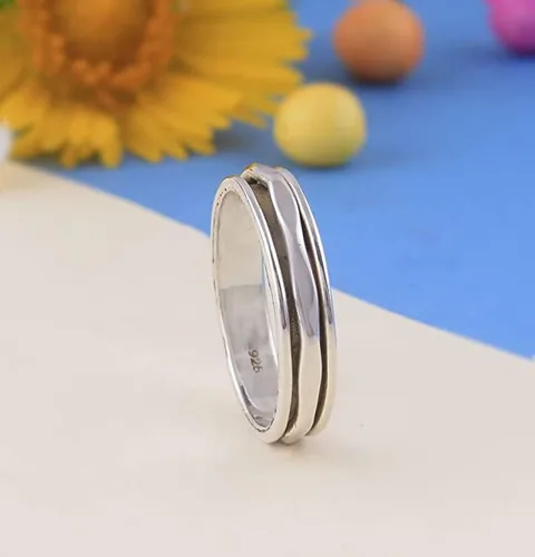 Miniatura 3 de Anillo giratorio de plata de ley 925 sólido giratorio de banda fina 8 Plata de ley 925