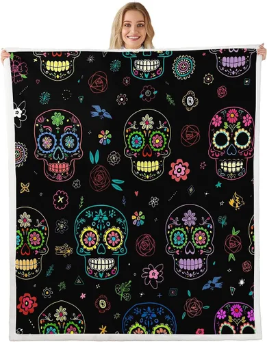 Miniatura 7 de Skull Flannel Fleece Throw Blanket 40"x50" Cartoon Skulls Fuzzy Blanket for Sofa Couch Love Hearts Polka Dots All Season Bed Blankets Plush