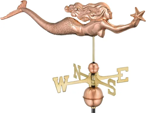 Good Directions Veleta de sirena de cobre pulido, acento decorativo en la azotea para graneros, hogares, cobertizos y cúpulas, duradero y hecho a