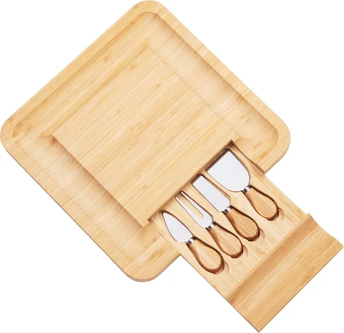 Miniatura 7 de Dynamic Gear. - Juego de tabla de quesos de bambú con juego de cuchillos en cajón deslizante que incluye 4 utensilios de acero inoxidable