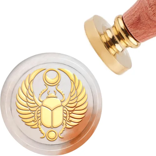 CRASPIRE Sello de cera con diseño de escarabajo vintage, diseño de luna, de 1.181 in, cabeza de latón extraíble con mango de madera para