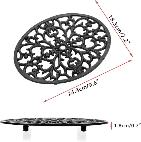 Miniatura 3 de Sumnacon 2 piezas de salvamanteles ovalados de hierro fundido - Salvamanteles de metal antiguo resistente al calor para platos calientes, ollas