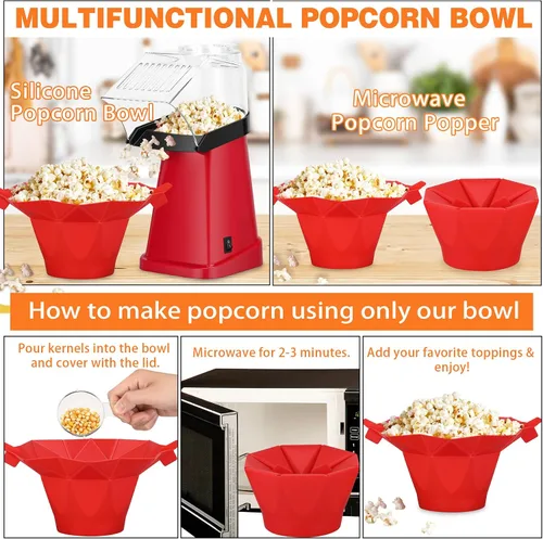 Miniatura 5 de Máquina de palomitas de maíz de aire caliente con cuenco de palomitas de maíz, máquina rápida de palomitas de maíz en minutos con taza medidora