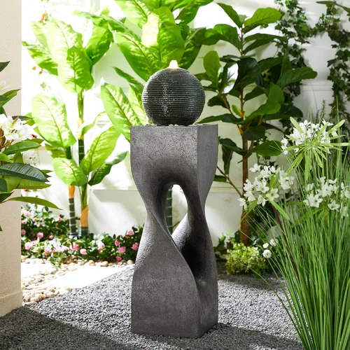 Miniatura 10 de Glitzhome Fuente de agua de cerámica para exteriores con luz LED, fuentes de agua con pedestal de alcachofa extragrande con bomba sumergible, fuente