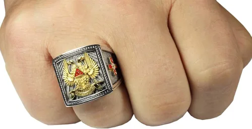 Miniatura 5 de UNIQABLE KTR023 - Anillo de plata de ley con alas de 32 grados para caballeros masónicos, chapado en oro de 18 quilates