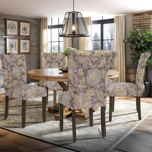 Miniatura 174 de Homepop Silla de comedor con detalles festoneados, sillas de comedor Parsons tapizadas, muebles decorativos para el hogar, tejido gris claro