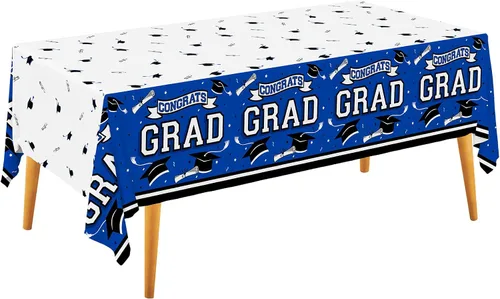 Gatherfun Suministros para fiesta de graduación, mantel de graduación Gongrats para decoraciones de fiesta de graduación, 3 manteles azules de