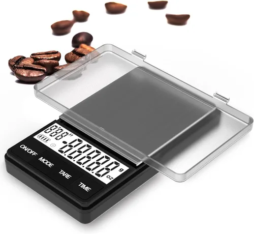 Miniatura 6 de MAXUS Báscula de café espresso con temporizador de 35.27 oz/0.00 oz, báscula barista pequeña y práctica, bandeja de goteo para preparar café, LCD