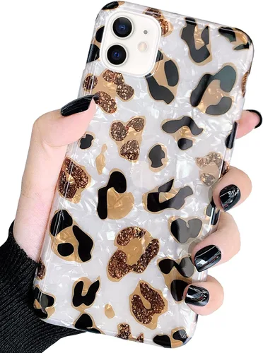 Miniatura 13 de J.west - Funda compatible con iPhone 12/12 Pro de 6.1 pulgadas, elegante y transparente, con estampado de leopardo y guepardo, diseño nacarado