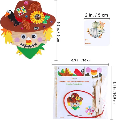 Miniatura 6 de Winlyn 24 juegos de manualidades de otoño para hacer cabezas de espantapájaros, palitos de palo, cabezas de espantapájaros, adornos de arte