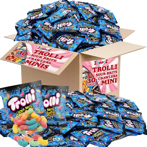 SourBrite Crawlers Minis - Gusanos de gomita de caramelo, 30 unidades envueltas individualmente, bolsas de tamaño de golosina, gusanos de goma agria