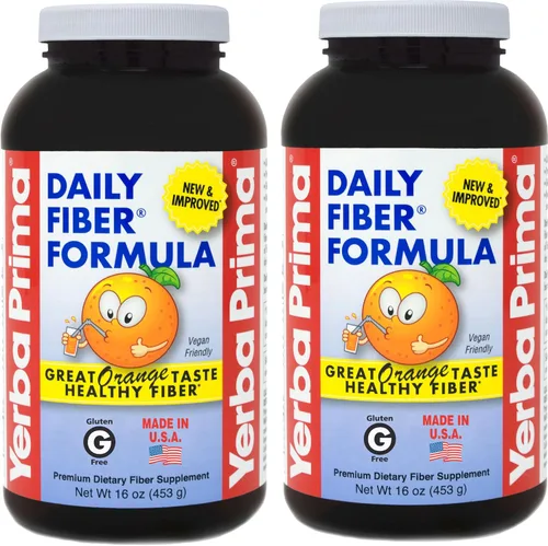 Yerba Prima Daily Fiber Formula 16 oz (paquete de 2) – Suplemento de fibra dietética premium, sin OMG, sin gluten, fabricado en los Estados Unidos,