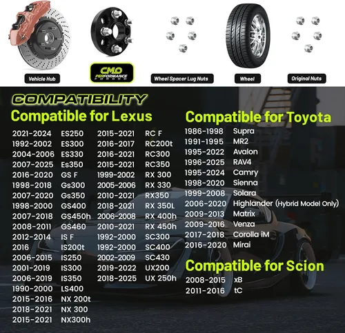 Miniatura 3 de Customadeonly Espaciadores de rueda centrales negros de 0.59 pulgadas 5 x 114.3 compatibles con Lexus ES300 350, GS300 350 430, IS250 300 350, LS400