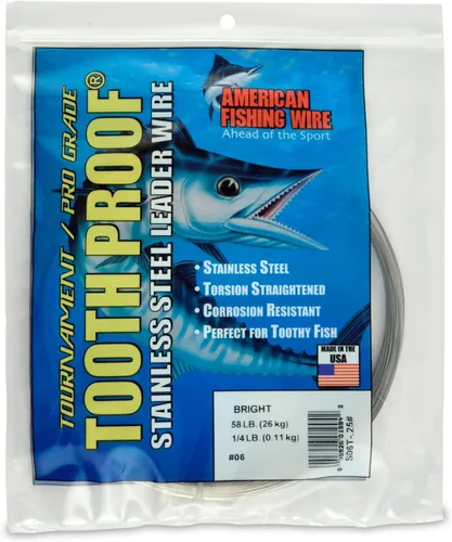 Miniatura 100 de AFW Alambre Líder Duro de Una Hebra de Acero Inoxidable a Prueba de Dientes - Brillante y Camuflaje para Tiburón, Barracuda, Caballa Real, Wahoo
