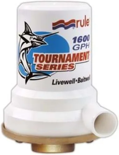 Rule 209B Marine Rule 1600 Tournament Series Livewell Bomba (1 pulgada NPT, base de bronce hembra de un solo puerto), color blanco