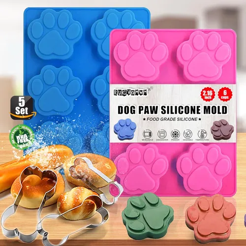 Miniatura 8 de Moldes de Silicona de Pata y Hueso de Cachorro, Moldes de Silicona Antiadherentes de Grado Alimenticio para Hornear, Cortadores de Galletas de Hueso
