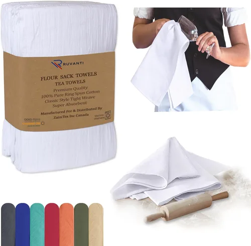 Miniatura 13 de RUVANTI Toallas de bolsa de harina 24 unidades 71x71 cm, 100% algodón, paño de cocina reutilizable, lavable a máquina, absorbente, toalla de bar