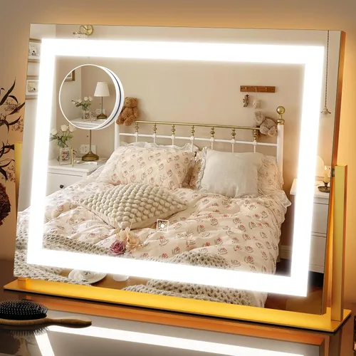 Miniatura 9 de FENNIO - Espejo de tocador con luces, espejo de maquillaje iluminado LED, pantalla táctil con 3 modos de iluminación, regulable, para mesa