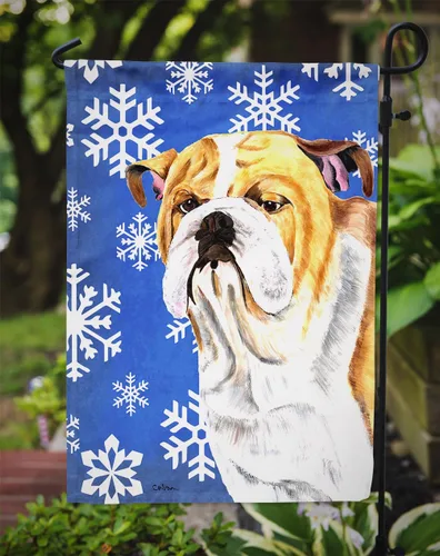 Miniatura 3 de Caroline's Treasures SC9374GF Bulldog English Snow flakes Holiday Garden Flag Buzón Bandera decorativa para patio exterior, patio, obras de arte