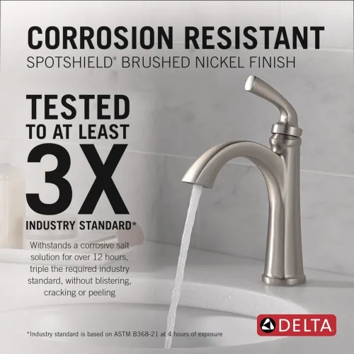 Miniatura 2 de Delta Geist - Grifo de baño de níquel cepillado de 1 agujero, grifo de lavabo de baño de un solo orificio para tocador, ensamblaje de drenaje