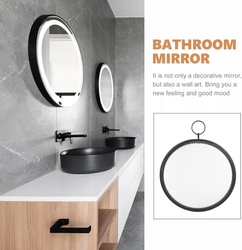 Miniatura 7 de BESPORTBLE Espejo colgante de hierro forjado, espejo colgante redondo macramé negro macramé para colgar en la pared de baño pared geométrica