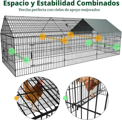 Miniatura 7 de PawGiant Gallinero Corral para Pollos para Patio con Cubierta 130"×40"×40" Tractor de Pollos Portátil de Metal Exterior Jaula Recinto Caja Afuera