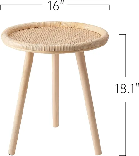 Miniatura 3 de Mesa auxiliar pequeña, mesa de centro redonda de ratán, mesas auxiliares circulares bohemias para sala de estar, mesa decorativa de mediados