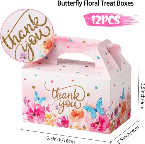 Miniatura 3 de Giiffu Cajas de regalo de agradecimiento – Paquete de 12 elegantes cajas de regalo florales a dos aguas con asas, perfectas para bodas, baby shower