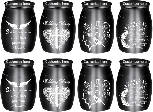 Miniatura 13 de Urnas pequeñas de color para cenizas, juego de 8, mini urnas de aluminio, urnas de cremación para cenizas de humanos/mascotas, soporte para cenizas